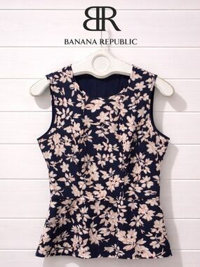 Banana Republic Sleeveless Peplum Top - Navy Floral - Size 8